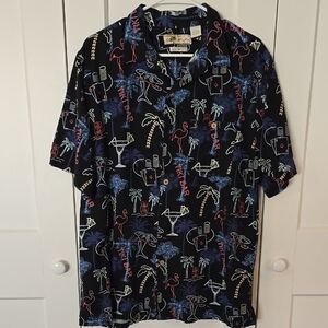 Joe Marlin Black and Red Casual Button Down Shirt with Tropical Print